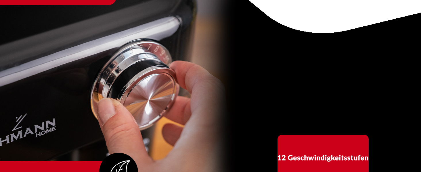 Кухонна машина Lehmann - планетарний міксер з набором аксесуарів - 3 насадки, захист від бризок, 5л чаша, 12 швидкостей, захист від перегріву, неслизька, чорний