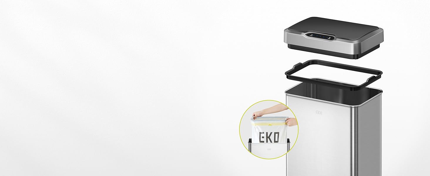 Відро для сміття EKO Mirage-T 50L з сенсором, автоматичне, нержавіюча сталь, 50 літрів