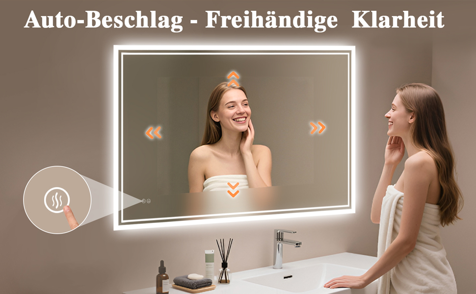 LED дзеркало для ванної кімнати з підсвічуванням 40 x 60 см – Antifog, 3 кольори, регулювання яскравості, подвійний сенсорний вимикач, пам'ять при відключенні електроенергії, монтаж на гачки, квадратна форма