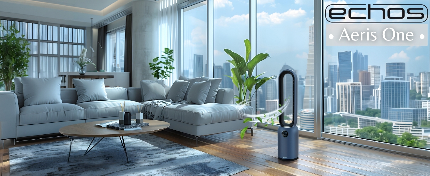 Вентилятор підлоговий Echos Turmventilator з пультом, HEPA-фільтром, таймером 24 год, тихий, енергоефективний