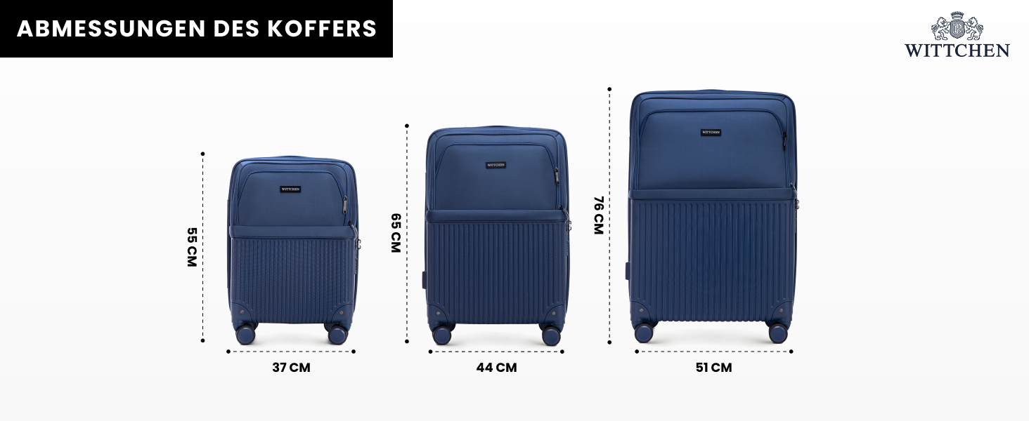 Набір валізWITTCHEN AXIS 3 шт. | Ручна та велика валіза | Гібрид ABS Nylon з TSA замком, телескопічною ручкою та 360° колесами | (Темно-синій, 55 x 37 x 21,5 см)