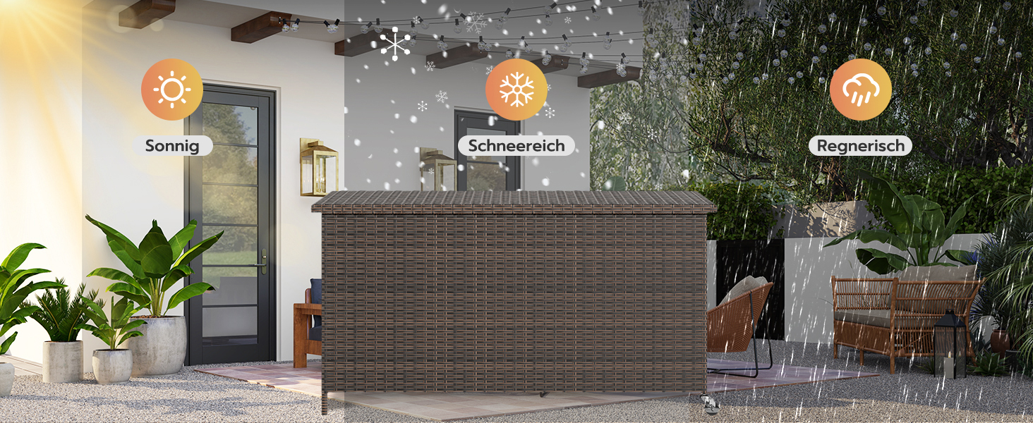 Водонепроникний ящик для зберігання Gartenbox з коліщатками 310л, коричневий 138x61 см для саду та балкону