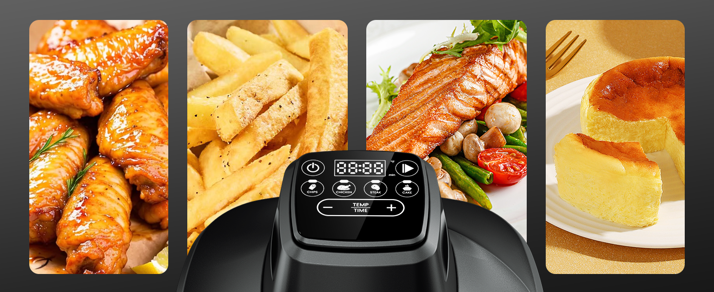 Фритюрниця повітряна AIRMSEN зі скляною чашею, 1500 Вт, 4.5L + 1.2L, 60–230 °C, 4 програми, знімна чаша, для мікрохвильовки та мийки посуду