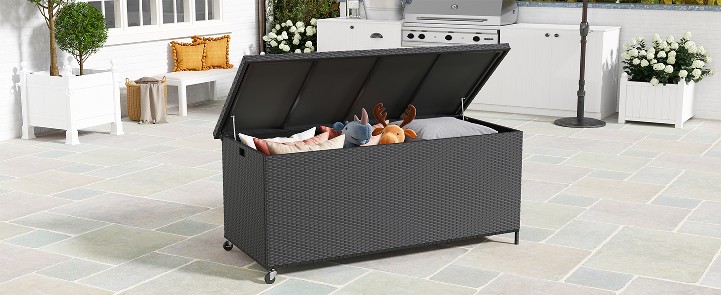 Водонепроникна садовий ящик-бокс UDPATIO з колесами 480л, чорний 138x61 см для саду та балкону