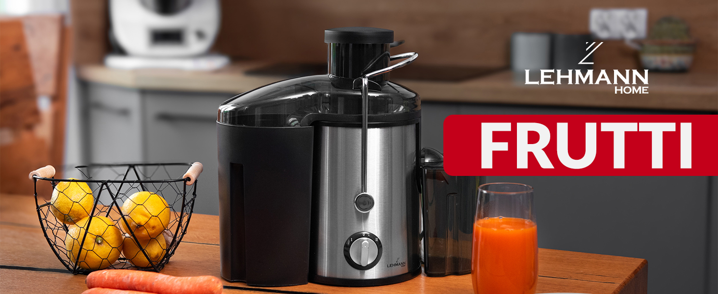 Електрична соковитискачка Lehmann: соковиті напої з овочів та фруктів, 2 швидкості, нержавіюча сталь, 1,5л контейнер для жмиху, 450мл контейнер для соку