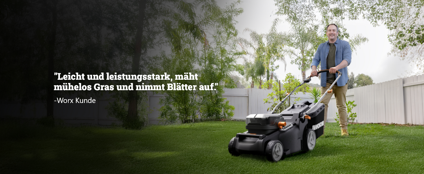 WORX WG737E акумуляторний газонокосарка Nitro 40V (2x20V) - безщітковий двигун, ширина зрізу 37 см, 6 рівнів висоти зрізу (20-70 мм), 40л травозбірник, 2x4Ah акумулятори та подвійний зарядний пристрій, без приводного колеса