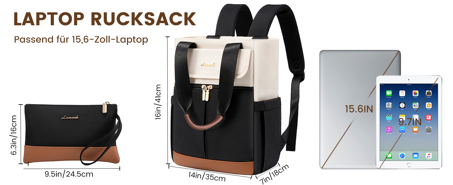 Жіночий рюкзак LOVEVOOK: компактний, водонепроникний, для ноутбука 15.6 дюймів, у стилях beige, black, brown