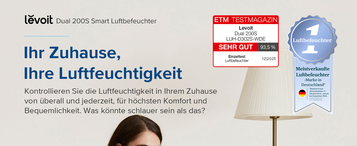 Зволожувач повітря Levoit Smart для спальні та дитячої кімнати, 3 л, кремовий. З сенсором вологості, тихий (20 дБ), з обертовою насадкою 360° для рослин.