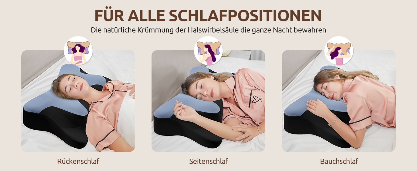 Подушка для шиї DONAMA, подушка для сну з піною з пам'яті, для тих, хто спить на боці, спині та животі, блакитна+чорна, 66×37×13 см