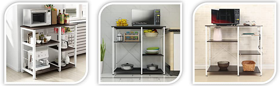 Стелаж для кухні Soges: місткий, з 3 полицями, для мікрохвильової печі, чорний (темно-коричневий)