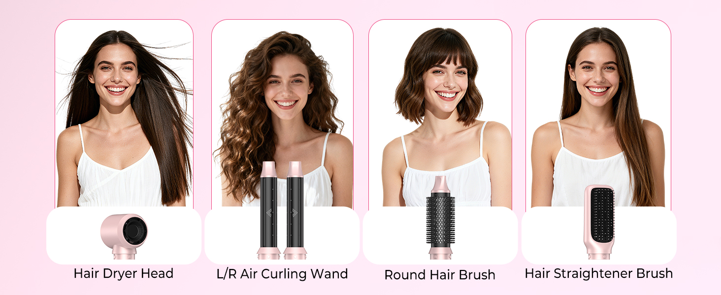 Atopskins Airbrush Haarstyler 5-в-1: Фен-щітка, стайлер для волосся з гарячим повітрям, випрямляч, плойка (Червоний)