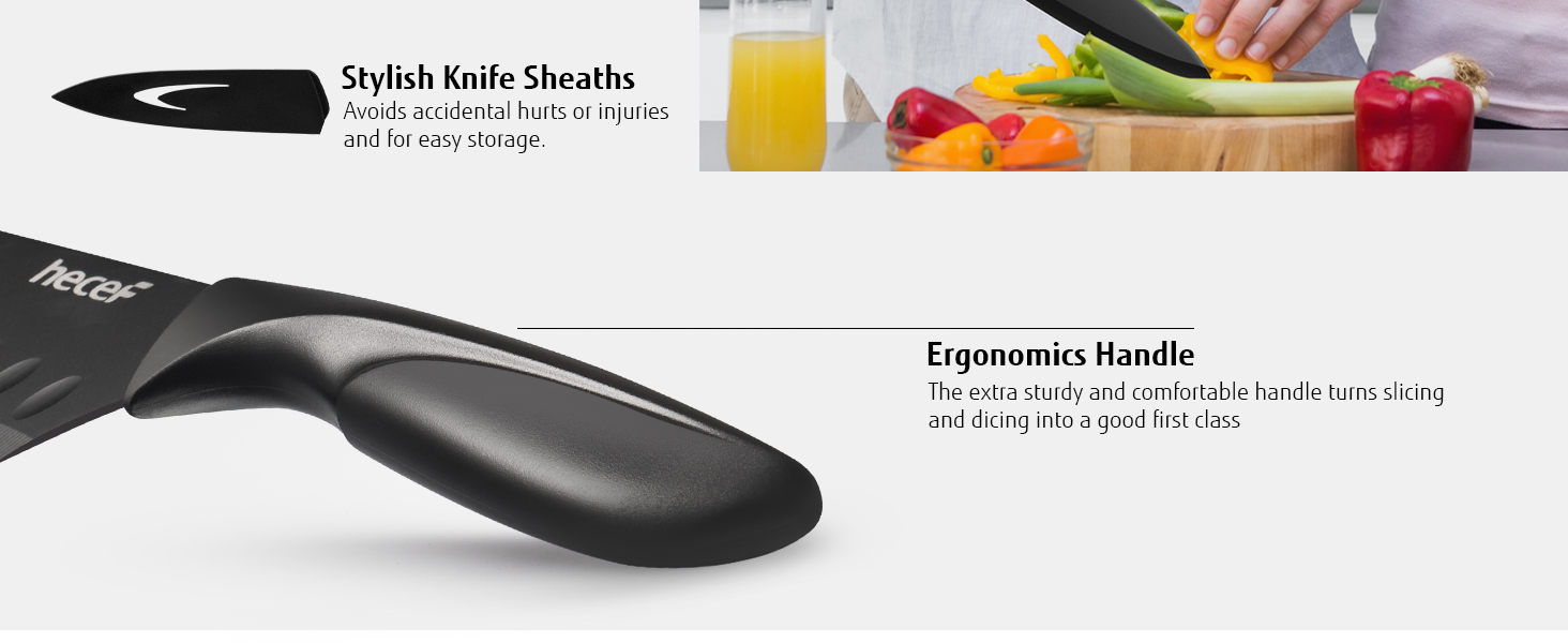 Набір кухонних ножів Hecef 15 предметів з бруском, чорний колір, антипригарне покриття, безпечний для миття в посудомийній машині, самозаточуваний брусок, ергономічні ручки, набір ножів для кухні для початківців та любителів готування (6 шт)
