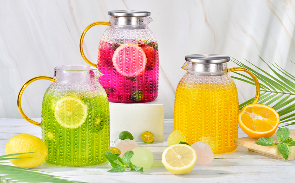 Скляна карафа Aofmee 2 літри з кришкою: для води, соку, айс-ті, преміум якість