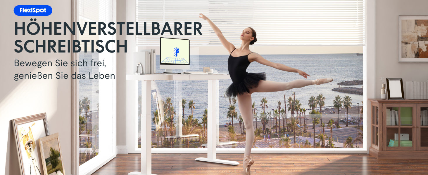 Електричний регульований стіл FLEXISPOT з підняттям, з USB та ящиком, скляна панель 120 x 60 см (сніжно-білий)