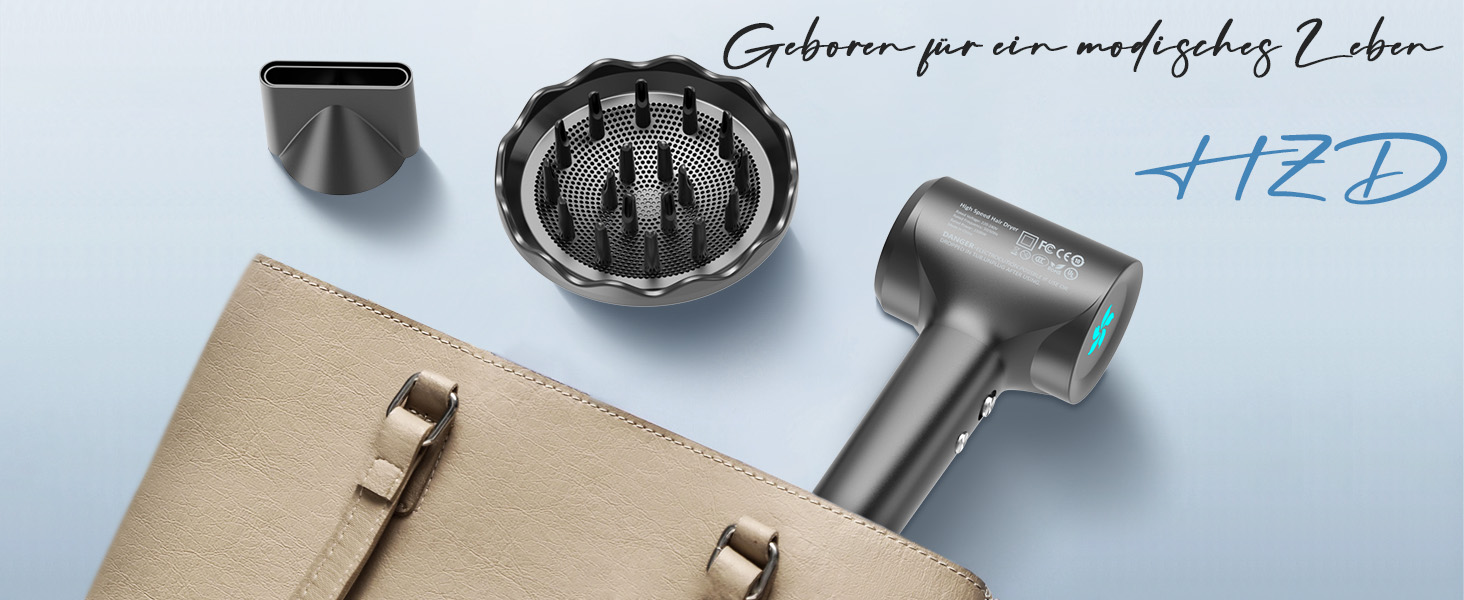 Професійний фен для волосся з дифузором, безщітковий мотор 110 000 об/хв, 400 млн плазмових іонів, низький рівень шуму 57дБ, сірий