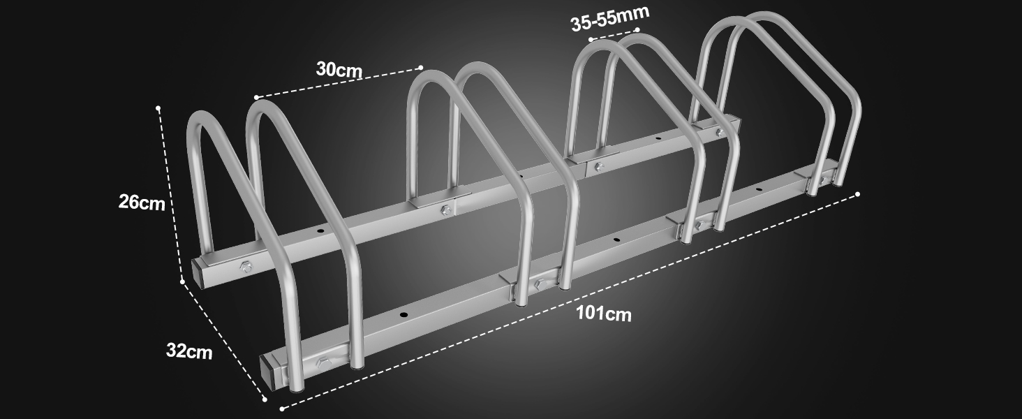 Ширина шини Sonnewelt 35-55 мм, Велосипедна стійка Підлога Parker, Стійка для велосипеда Стійка для велосипеда Легка збірка Сталева оцинкована, Підлога для велосипедної стійки 70,5x32x26 см (Срібло) (Кріплення для велосипеда для 4 велосипедів, 2 рази)