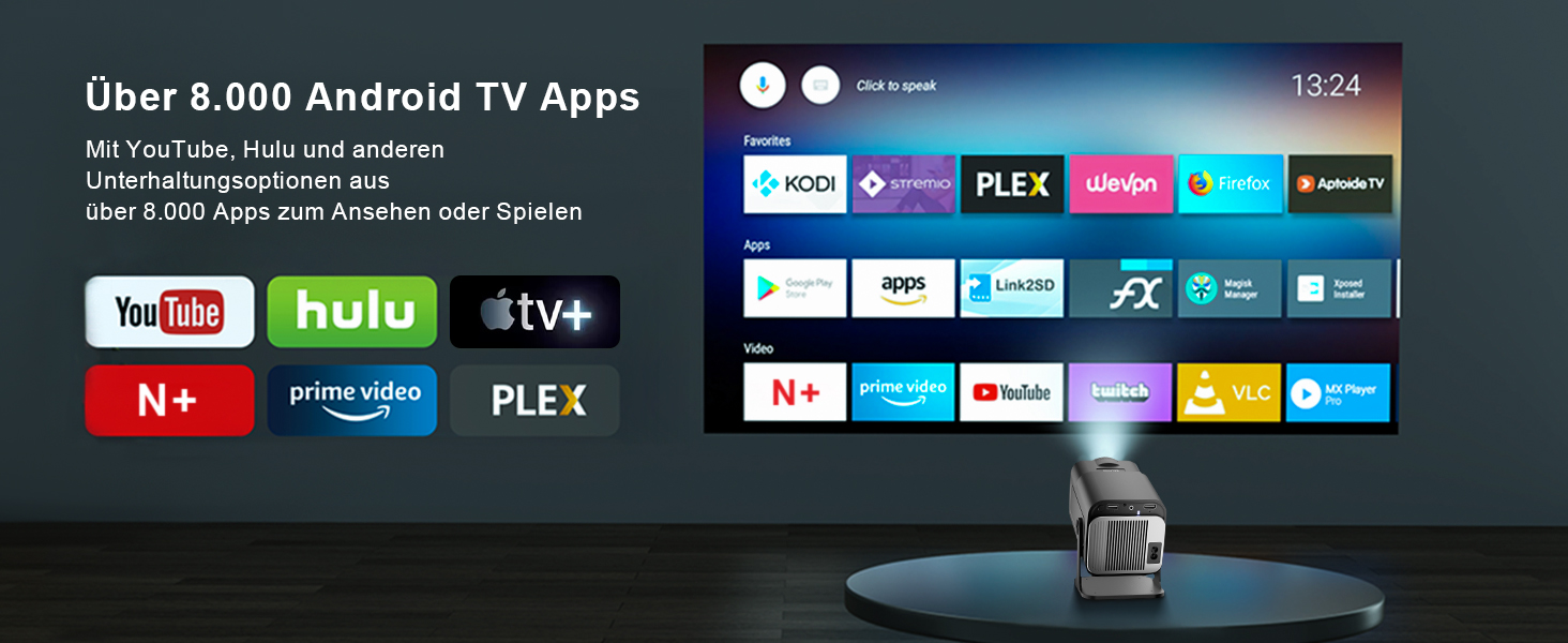 Beamer 4K HY260pro: Міні проєктор для дому та вулиці з WiFi 6, Bluetooth 5.4, Android TV, 180° обертання, 18000 люмен, 5W динамік