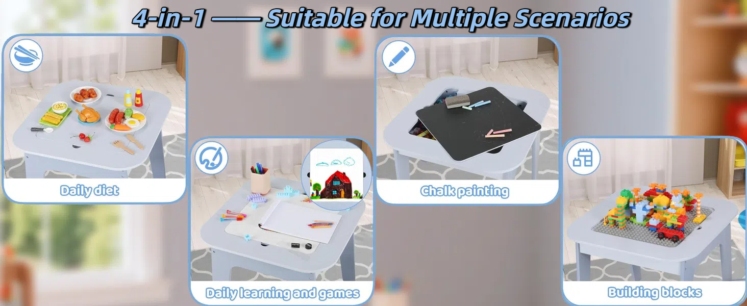 Дитячий стіл MAMIZO з 2 стільцями: комплект меблів для дитячої кімнати, стіл-мольберт, дитячий столик зі стільцями, блакитний