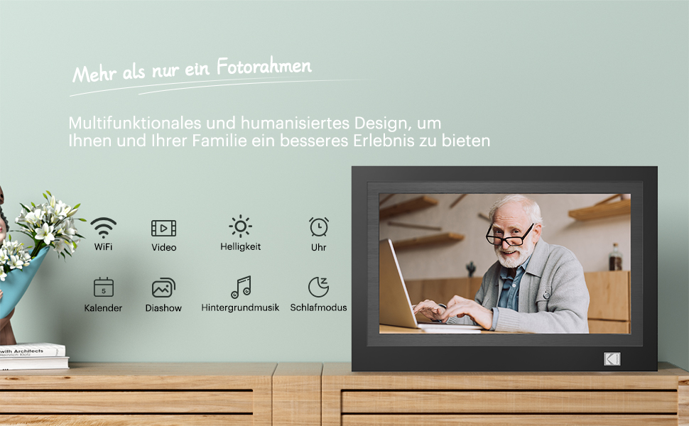 Цифровий фоторамка Kodak 10.1 дюйма з IPS-екраном, підтримкою USB/SD, відтворення фото/музики/відео, календарем та будильником, з пультом дистанційного керування (Чорний)