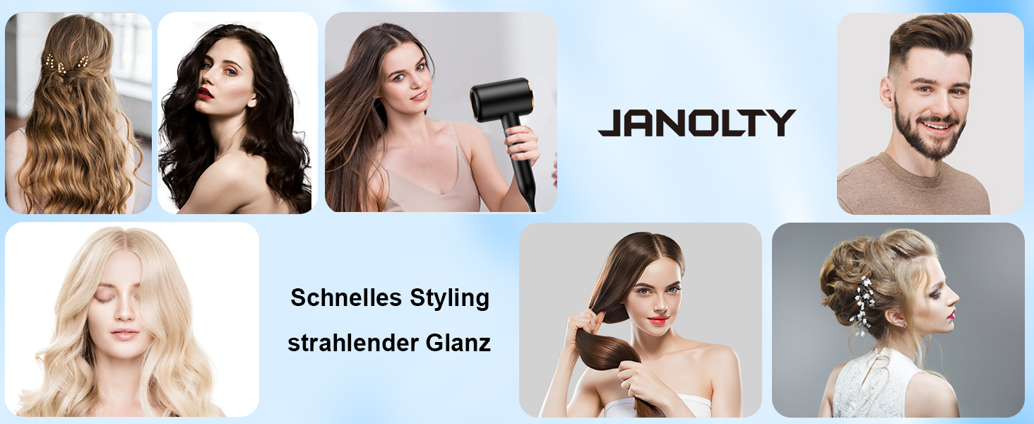 Фен JANOLTY з іонізацією та насадкою-дифузором, концентратором | 2400W, 2 режими нагріву, 3 швидкості | Швидке нагрівання, постійна температура, чорний