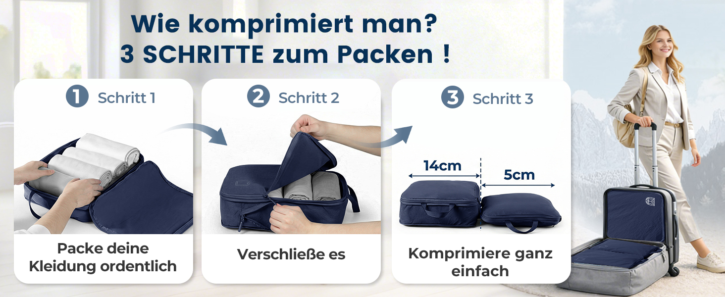 Набір компресійних органайзерів для одягу в дорогу (5 шт), нейлонові дорожні сумки-кубики для валізи та рюкзака, темно-синій