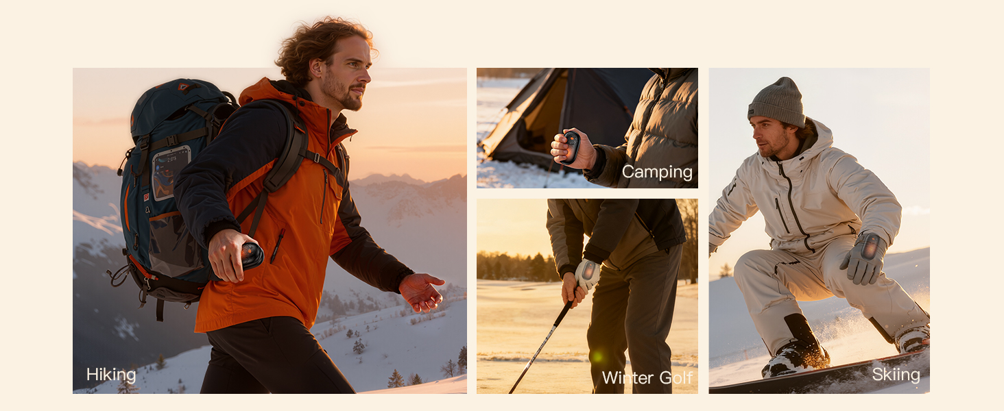 Електричні грілки для рук 2 шт. | Перезаряджаються, 3 режими нагріву, 6000mAh | Для жінок та чоловіків, кемпінг, полювання, гольф