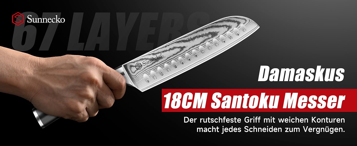 Ніж Sunnecko Дамаск 20см: професійний кухонний ніж з високоякісної сталі Дамаск - гострий ніж для м'яса, стейків, овочів. Ідеальний подарунок для кухаря.