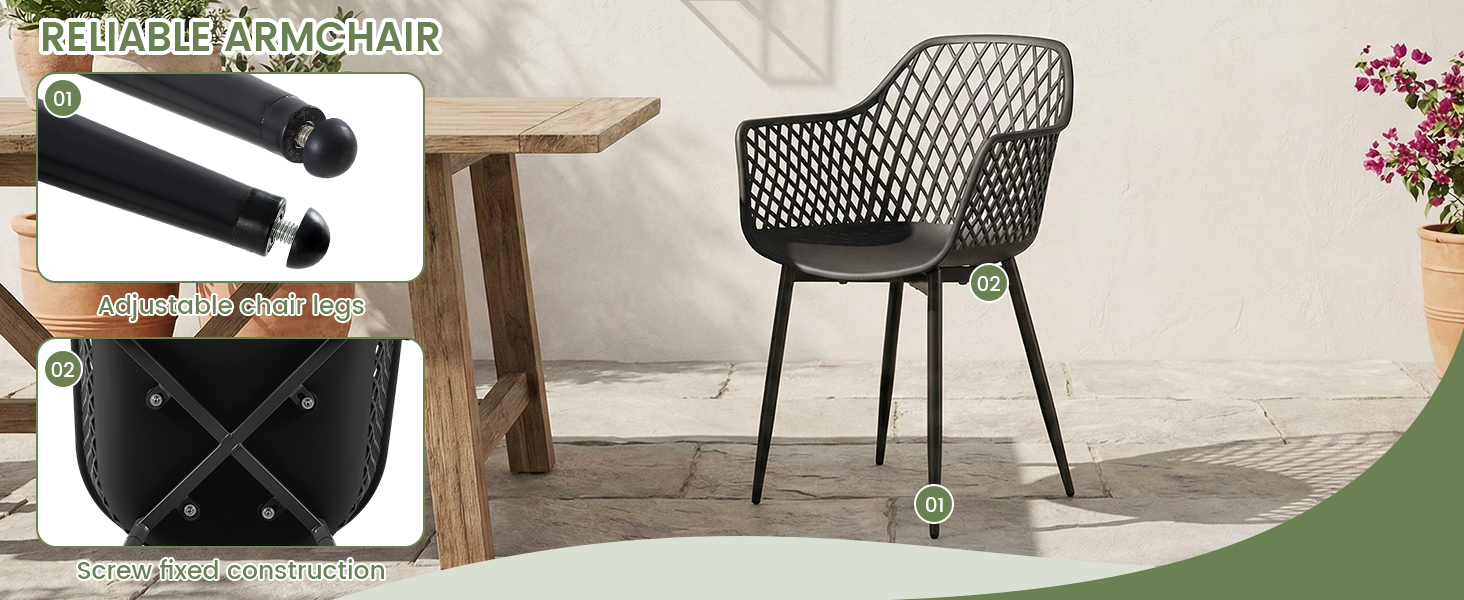 Набір садових стільців для відпочинку на терасі та балконі, чорний (8 шт.)