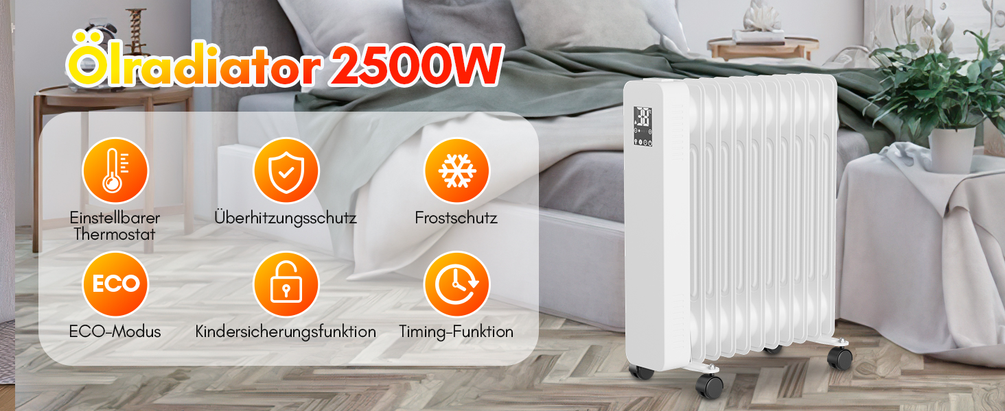 Електричний конвектор Daromigo з термостатом та Wi-Fi, 2000W, IP24, настінний, інфрачервоний, чорний, енергозберігаючий