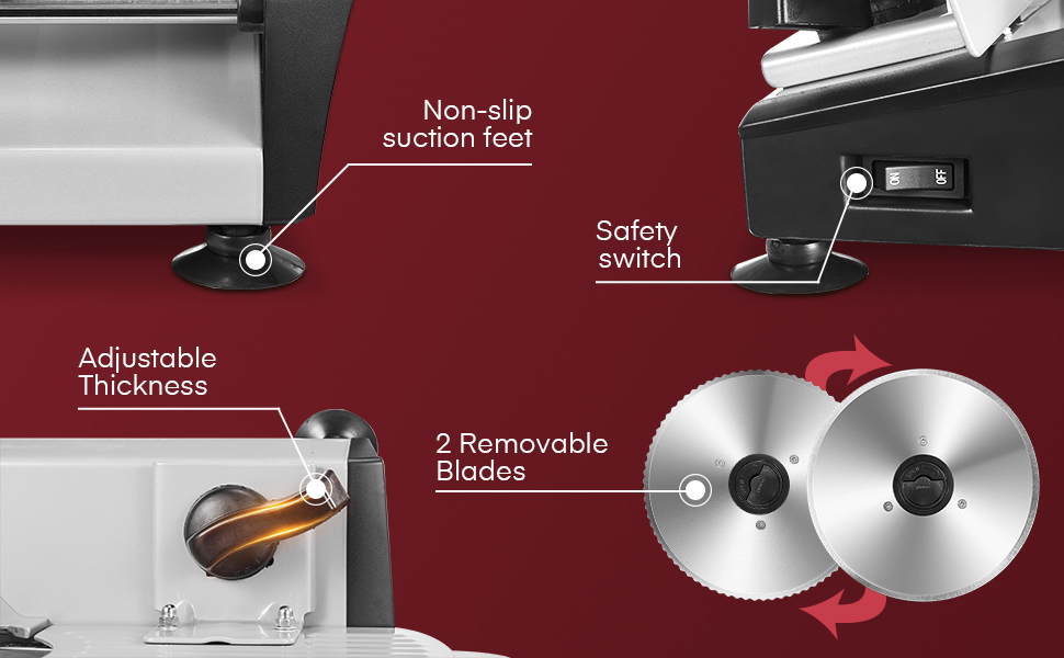 Електричний слайсер FOHERE: Brotschneidemaschine з регулюванням товщини нарізки (0-15 мм), 200W, для м'яса, ковбас, шинки, з нержавіючої сталі, з захистом