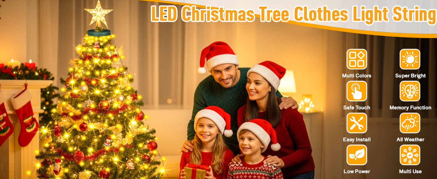 Світлодіодна гірлянда для ялинки з кільцем та зіркою, 400 LED вогнів, теплий жовтий колір, для дерева 150-240 см