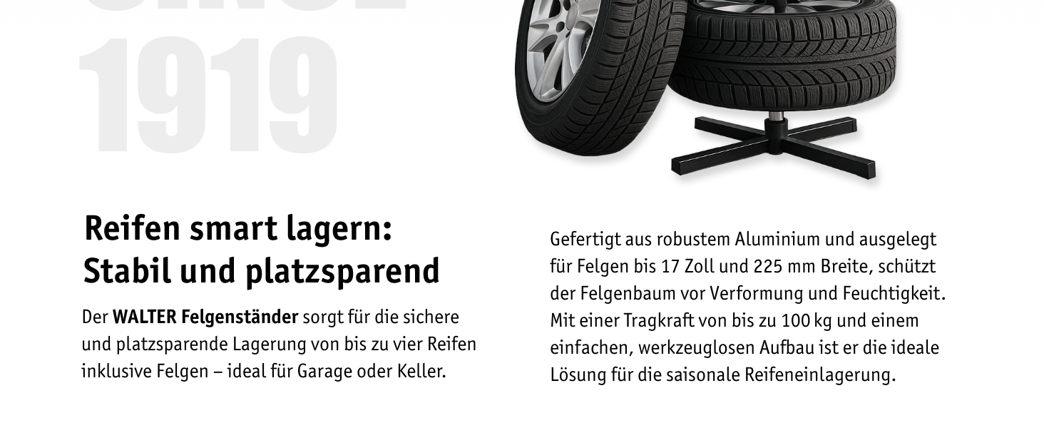 Підставка для шин Walter Felgenbaum для легкових автомобілів, до 100 кг, ширина шини до 225 мм, щадна для дисків