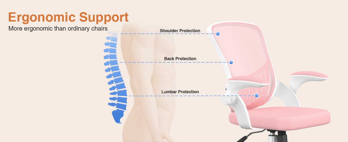 Ергономічне офісне крісло, складні підлокітники, поперекова підтримка, сітка, крісло, що обертається на 360 (біло-рожевий)