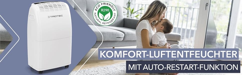 Електричний осушувач повітря Trotec TTK 75 E – продуктивність 20 л/день – площа 45 м² / 110 м³ – автоматичне вимкнення