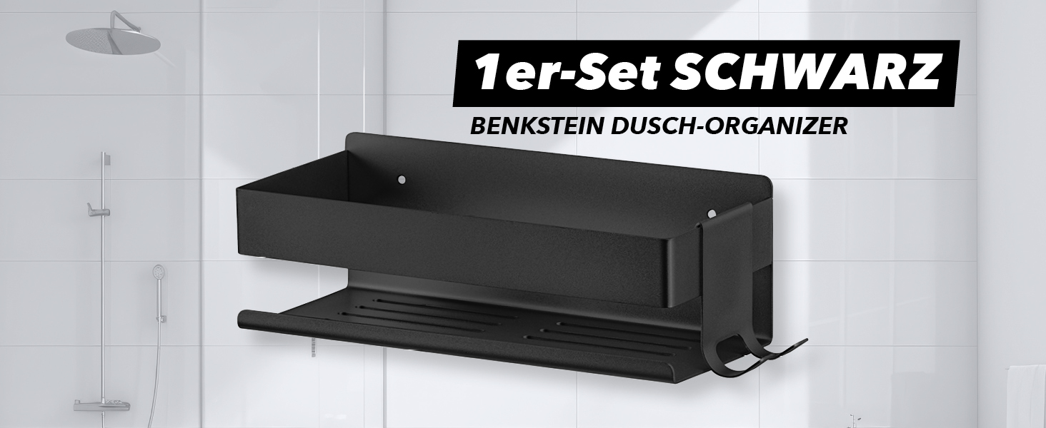 Набір душових полиць BENKSTEIN (2 шт.) | Полиці для душу з кріпленням на клей або свердління | Корзинка для душу без свердління | Тримач для гелю для душу та шампуню | Організатор для ванної кімнати, полиця для душу, срібна, 2 шт.