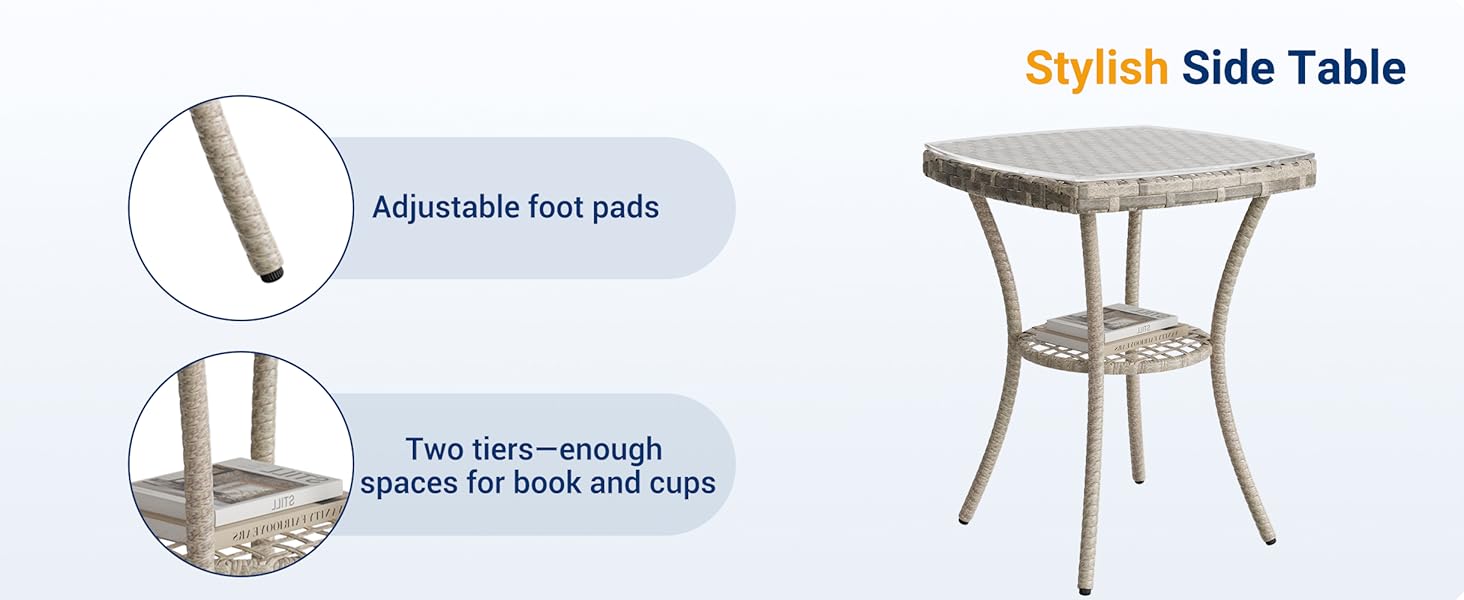 Набір садових меблів UDPATIO Lounge для балкона: стіл та 2 стільці, стійкий до погодних умов, для тераси та саду, поліротанг, 2 особи (кремовий, 3-частинний)