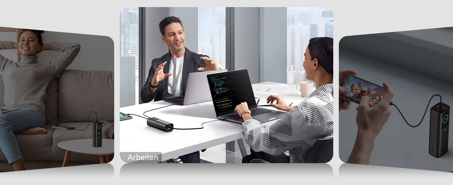 Power Bank AsperX 20000mAh, 165W, 2x USB-C (100W), для ноутбуків, iPhone, MacBook, Samsung, вбудований кабель 60см, TFT-дисплей