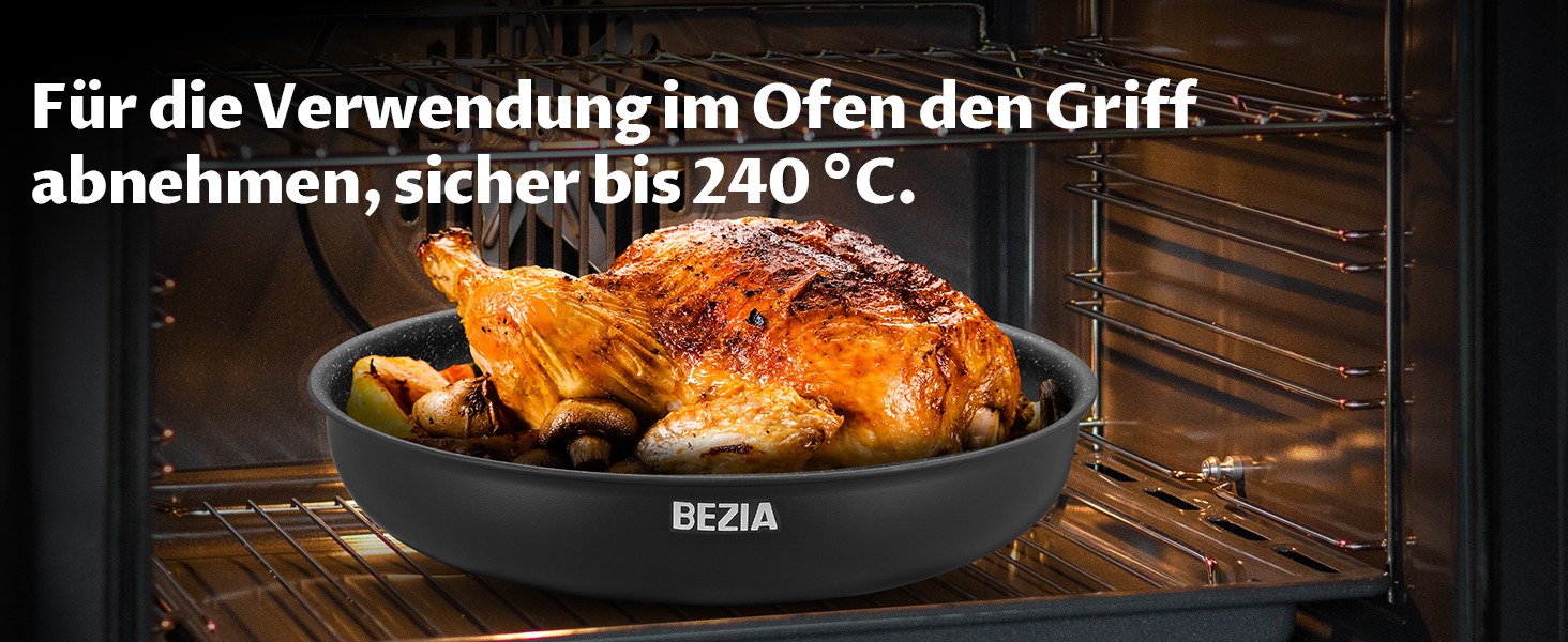 Набір антипригарних сковорідок BEZIA з знімними ручками, для всіх типів плит, з антипригарним покриттям, можна мити в посудомийній машині та використовувати в духовці, без PFAS, чорний