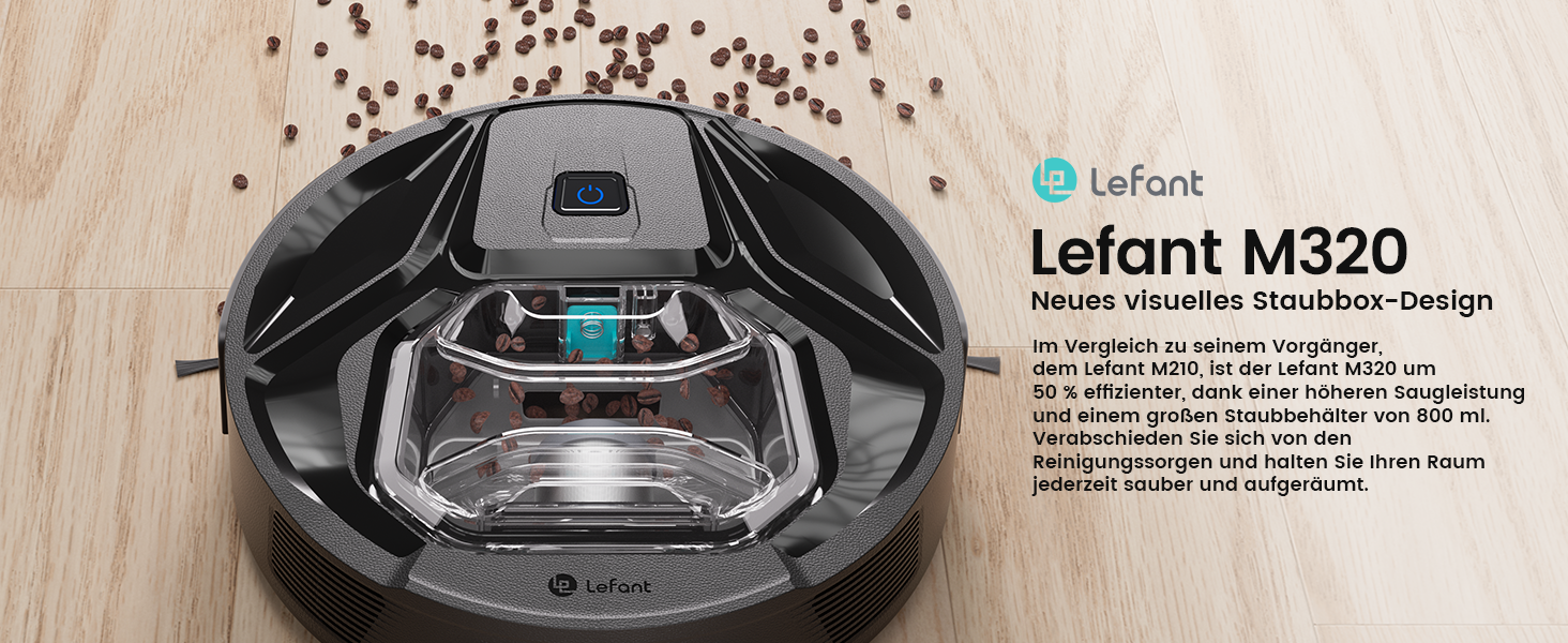 Робот-пилосос LEFANT M320 з вологою, 6000Pa, ущільнення, App/Alexa, чорний