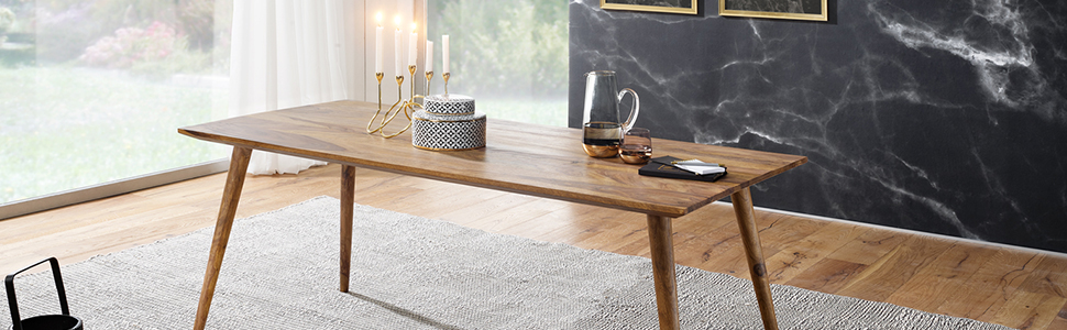 Стіл для їдальні FineBuy Sheesham, масив дерева, стиль кантрі, на 4-6 осіб