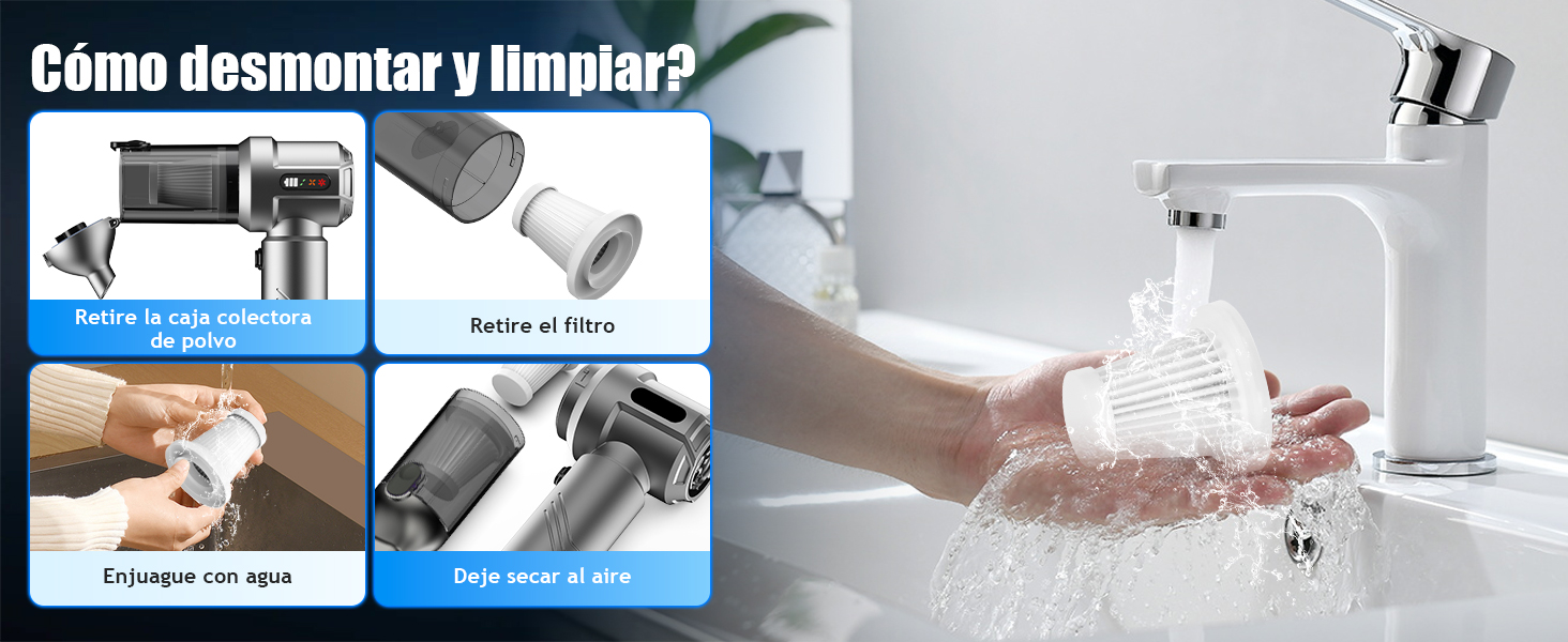 Акумуляторний ручний пилосмок 4 в 1, бездротовий портативний пилосос для авто та дому, 25000Па, з автоматичним очищенням та потужним всмоктуванням для шерсті тварин, сріблястий