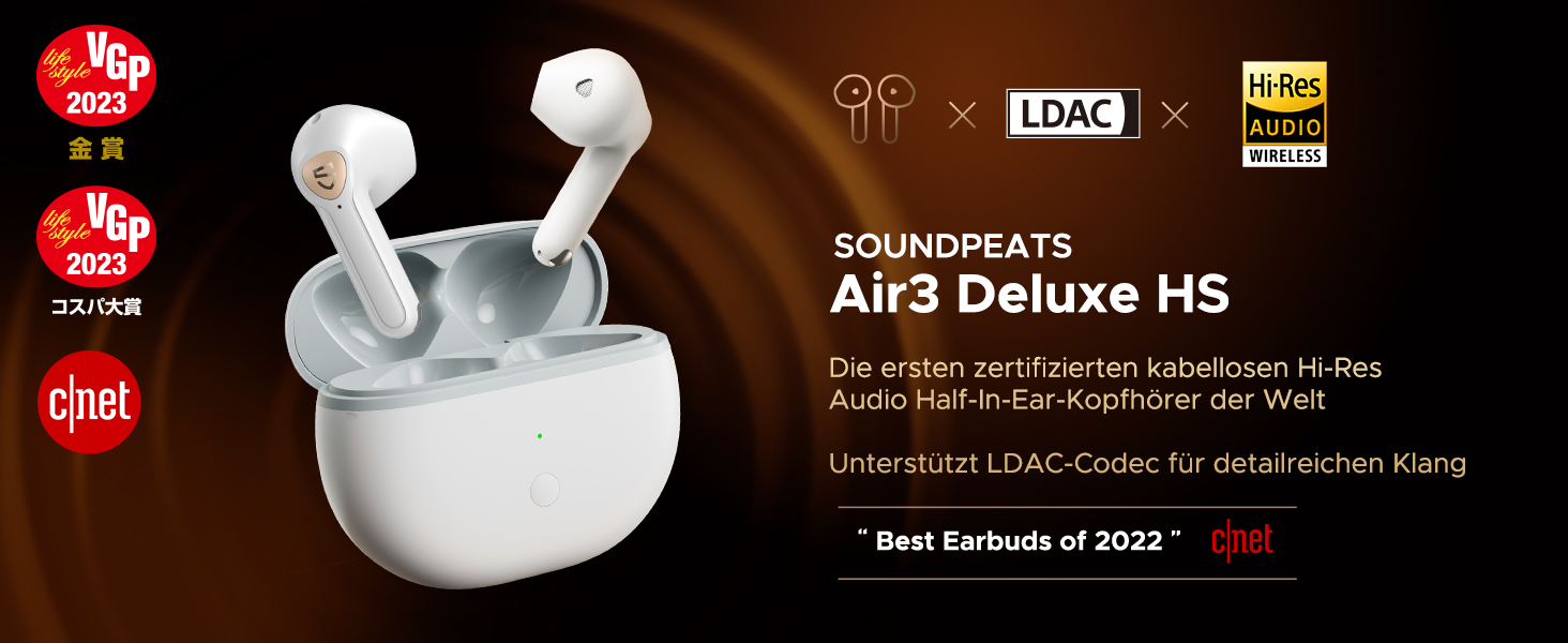 Бездротові навушники SoundPEATS Air3 Deluxe HS, LDAC Hi-Res Audio, Bluetooth 5.3, мікрофон ENC, 20 год, білий