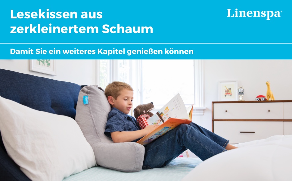 Подушка для спини Linenspa з підтримкою шиї - велика, з піною з пам'яті, для відпочинку та читання, з м'яким велюровим чохлом, сірого кольору