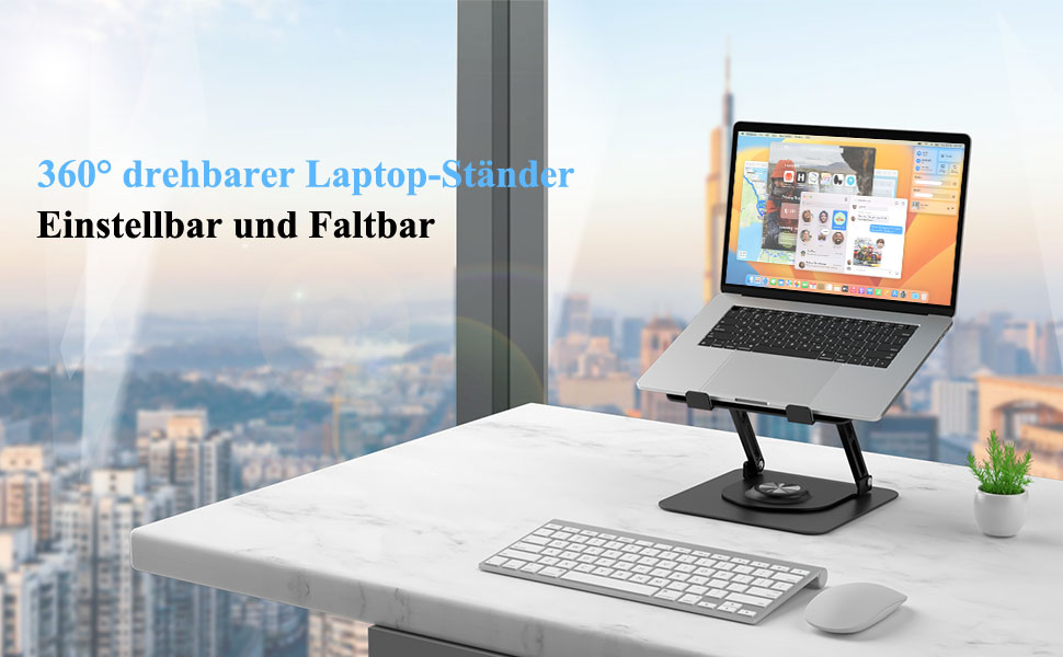 Підставка для ноутбука з регулюванням висоти та поворотним основанням 360°, алюмінієва, чорна