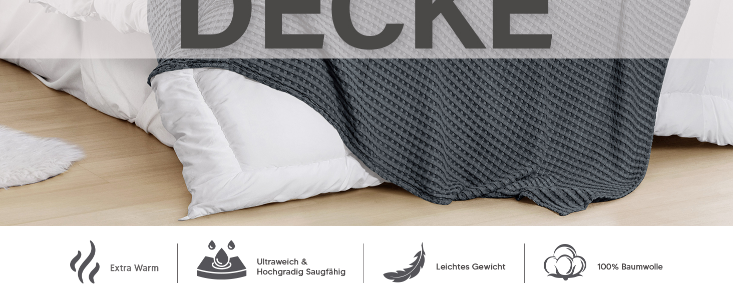 Вафельна літня ковдра Utopia Bedding з 100% бавовни, антрацит, 228x228 см