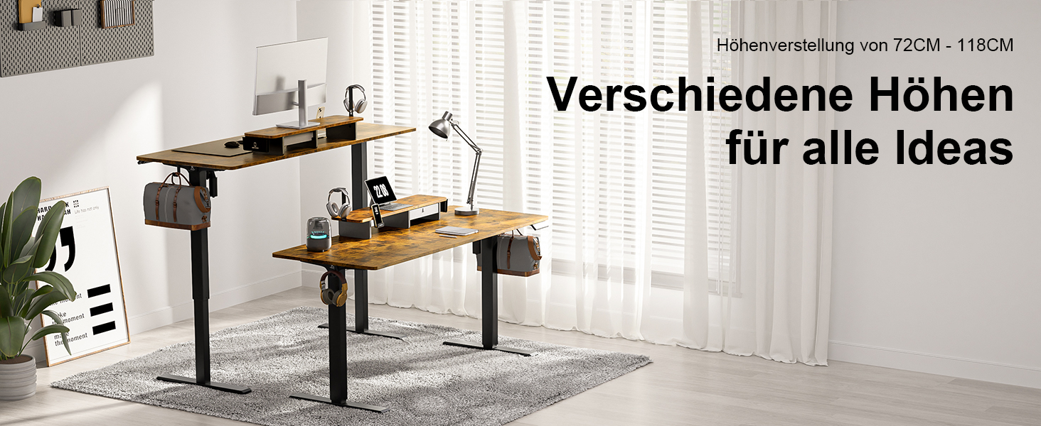 Електричний регульований стіл WALKINGDESK 100x60 см з ящиками, підставка для монітора та тримач для телефону. Для дому та офісу. Колір: рустикальний коричневий