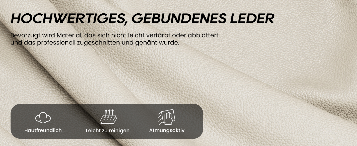Офісний крісло Colamy: ергономічний, з високою спинкою, регульовані підлокітники, шкіряне покриття (слонова кістка)