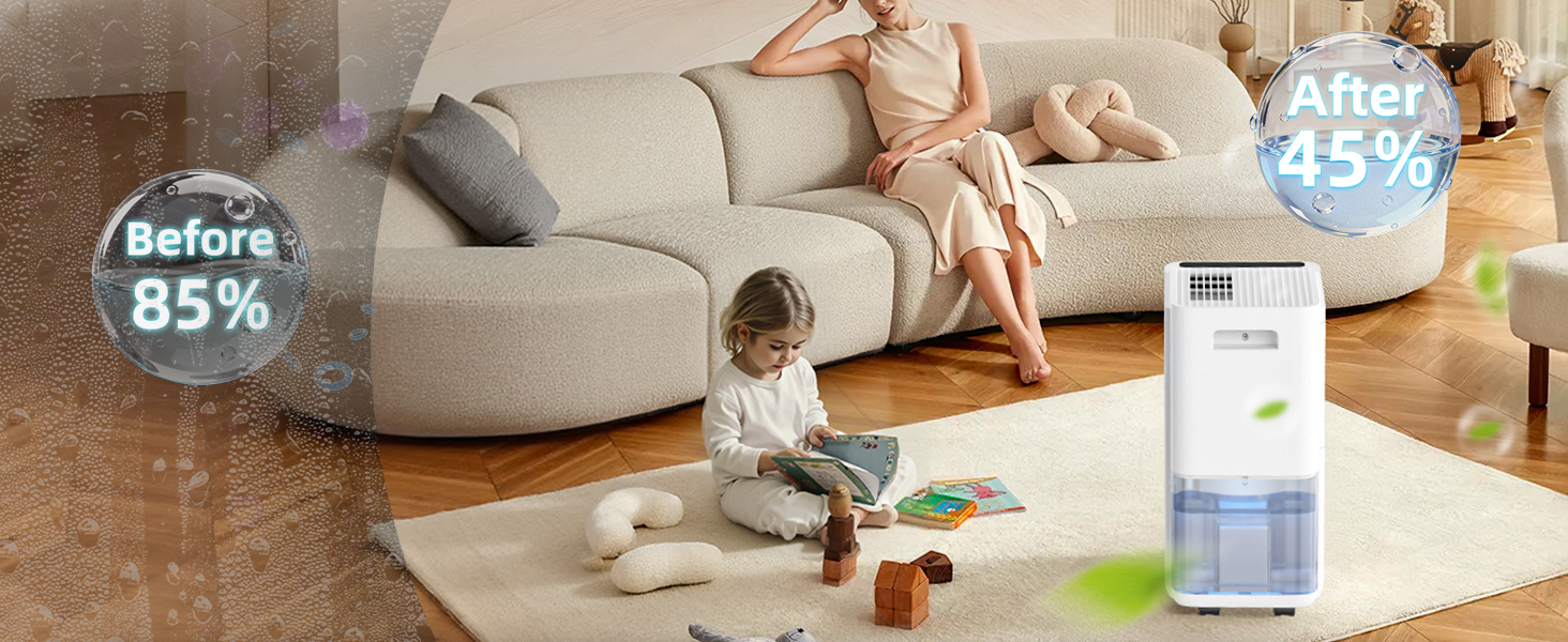 EasyAcc Електричний осушувач повітря 1200мл, 18л/день, тихий, портативний, з автовимкненням та режимом сну для дому та офісу (білий)