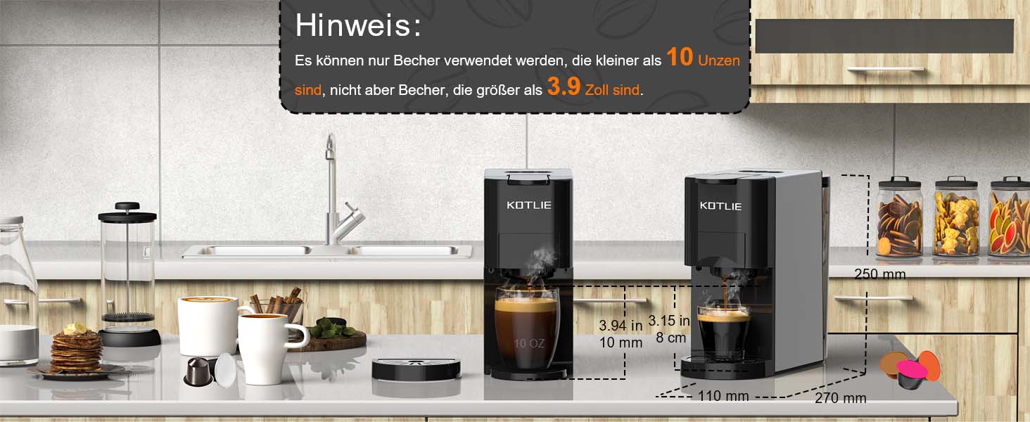 Кавомашина KOTLIE Espresso 4-в-1 для NES/Dolce Gusto/меленої кави/ESE (44мм), 19 Бар, Чорна