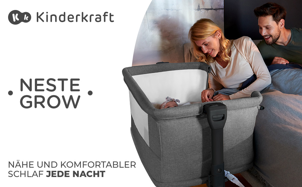 Дитяче ліжко Kinderkraft Neste Grow 3 в 1: ліжко-манеж, ліжко для малюків (від народження до 2 років), з матрацом, сумкою для транспортування, регулюванням висоти та сталевим каркасом, сірий колір